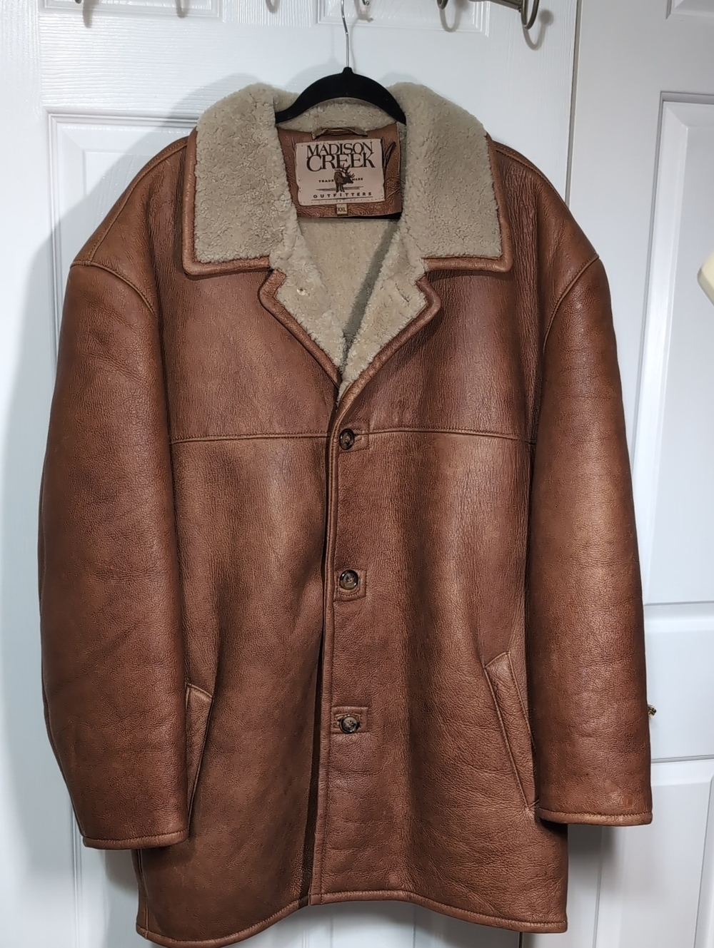 Vintage Madison Creek Heavyweight Genuine Leather Shearling Ranche Coat Size XXL